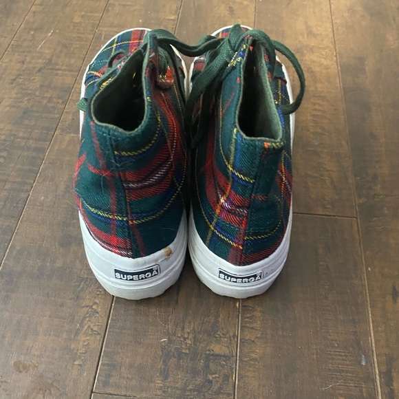 Superga 2431 Suede High top lace up green plaid sneakers - Picture 4 of 11